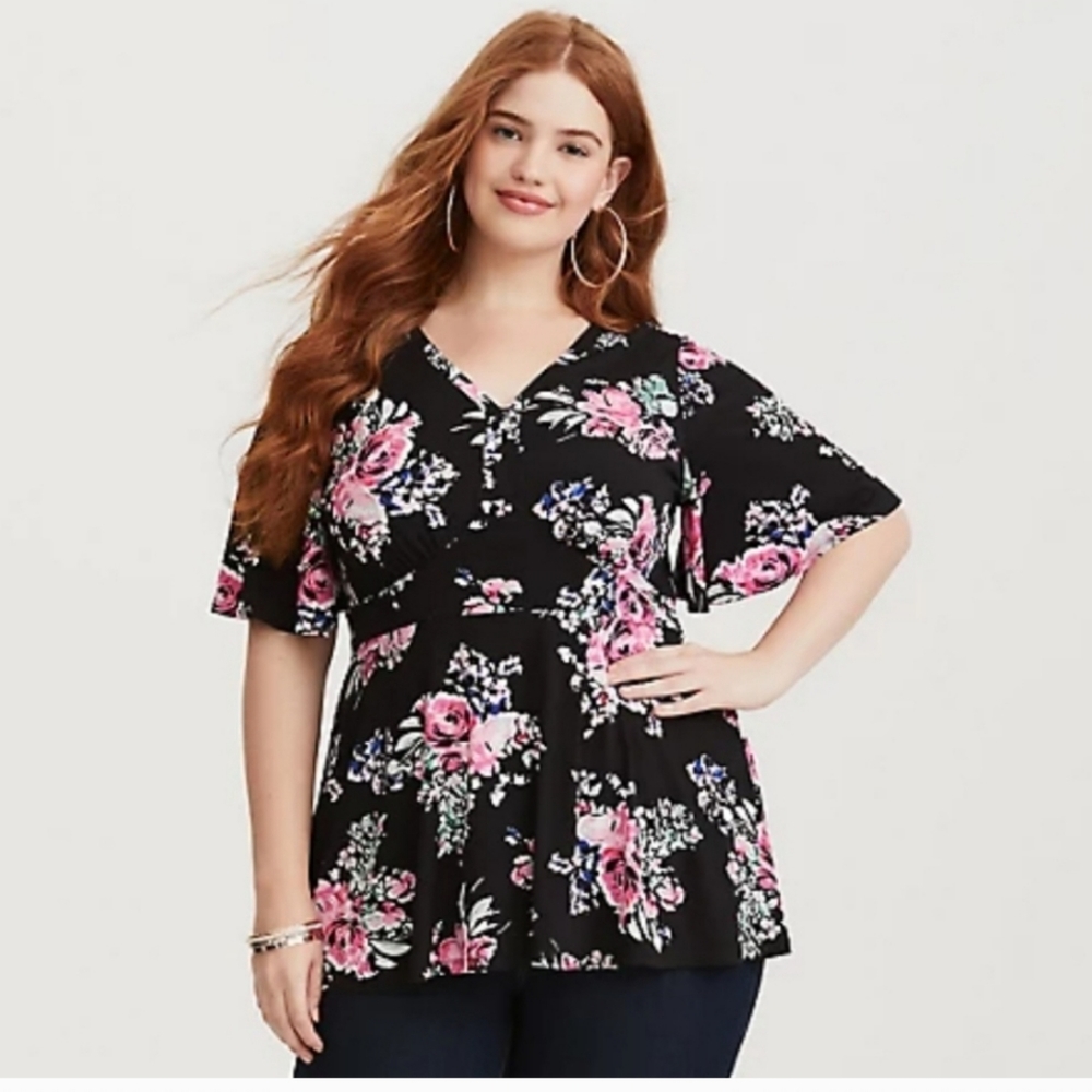 Torrid Studio Knit V-Neck Flutter Sleeve Peplum Top